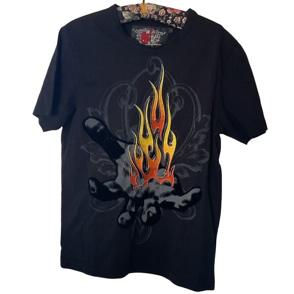 Red Monkey Y2K Streetwear Shirt Los Angeles Flame Hand Graphic Tee Men’s Sz S - Picture 1 of 11